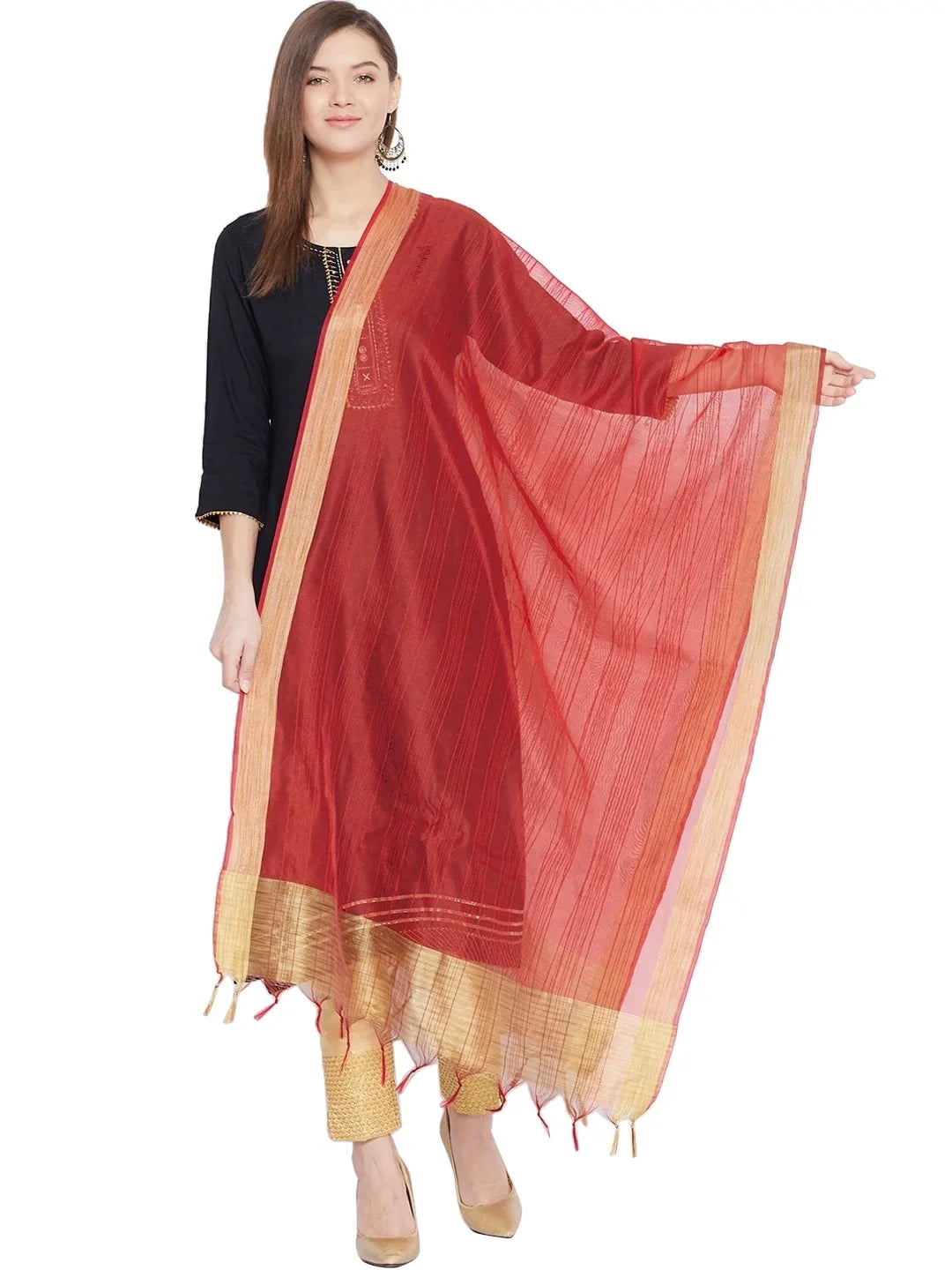 Chunni, Shawl Ethnic Stole, eloria Indian Plain Scarf Woman's Red Wrap Dupatta,