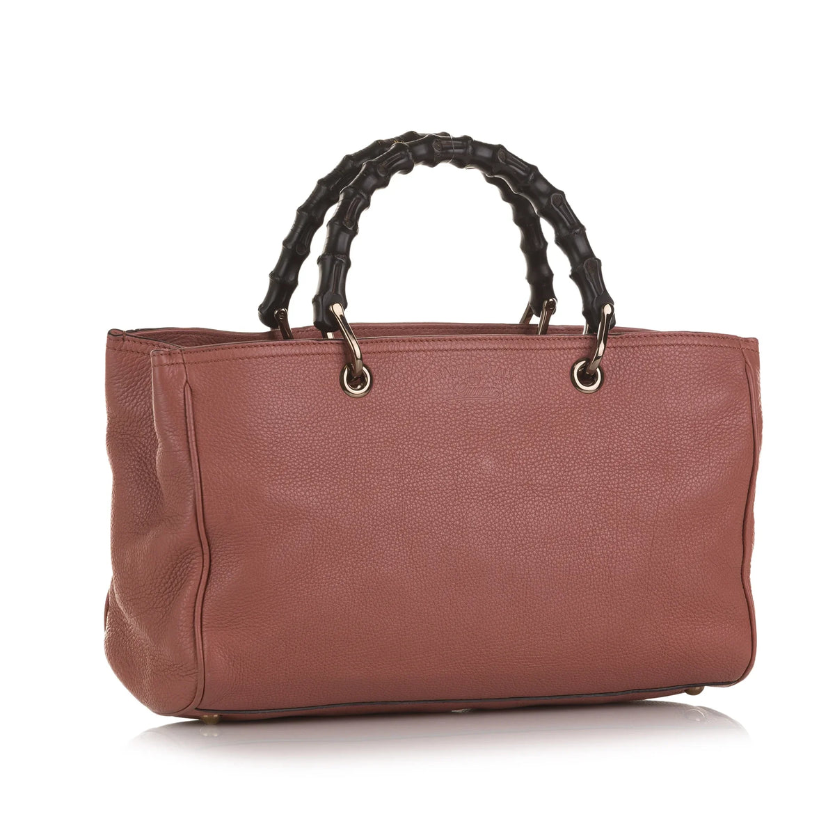 (Fair) Pink Calf Authenticated Unisex Bamboo Leather Gucci Pre-Owned Satchel Shopper