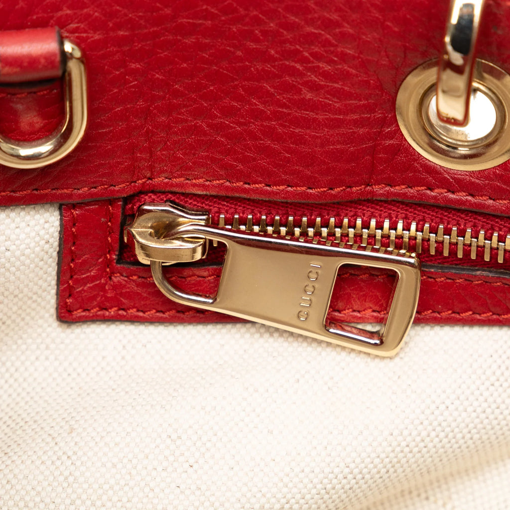 Leather Gucci Calf Authenticated Satchel Shopper Pre-Owned (Good) Unisex Red Medium Bamboo