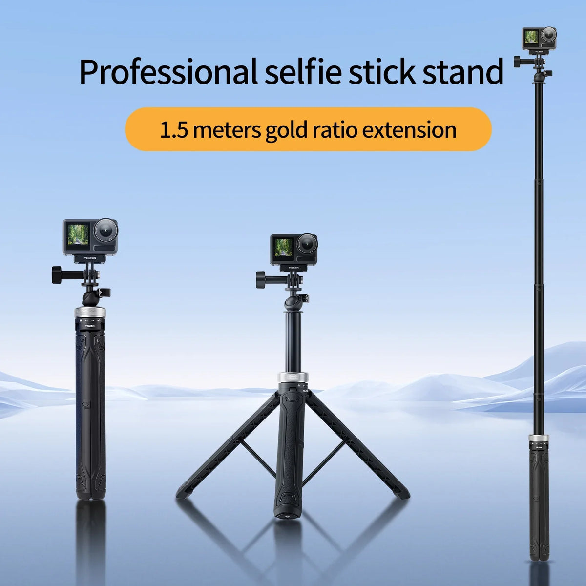 Rotation 8 9 Osmo 6 Tripod Insta360 10 11 Foldable Stick Selfie Selfie Stick Action 5 For 12 GoPro DJI 360° 7 Hero 1.5M