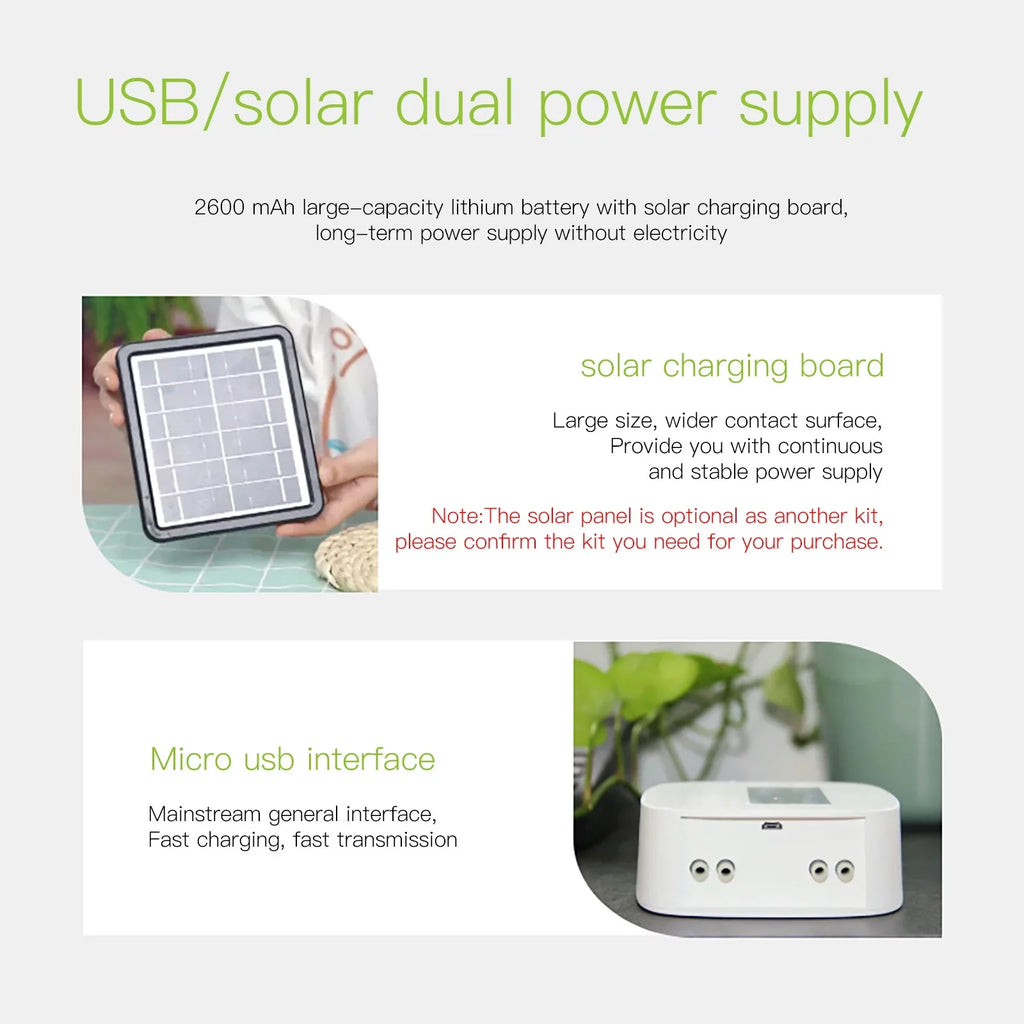 Pump System with Time Panel/ Programmable Watering Control Charging USB for Automatic Arealer WiFi/ Built-in Voice/ System Dual Manual Battery Solar Watering Home Compatible Device Watering Smart