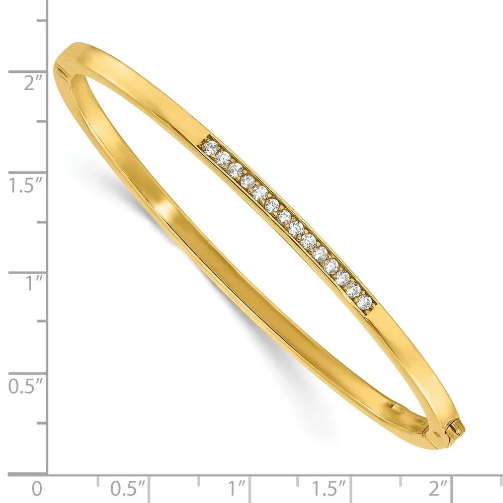 Fine Gold-tone for Jewelry Silver Polished Sterling 925 Women Bracelet CZ Bangle Hinged Auriga