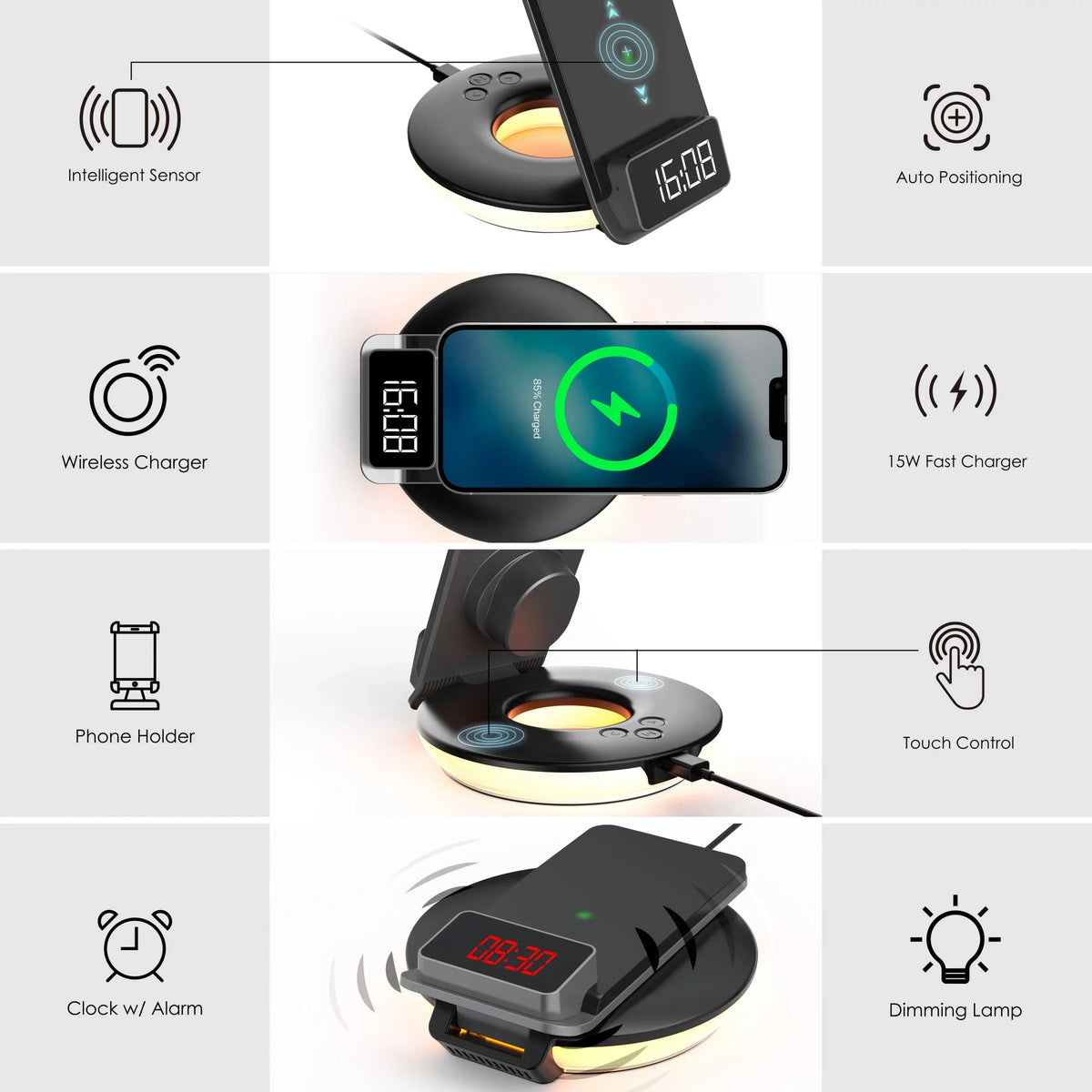 Wireless 3-in-1 Lamps Black Rexing Control, Station, - Charging RS7 Touch Table-Desk