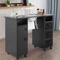 Nail Beauty Station Artist Table Desk Hand Wrist with Electric Cushion, Drawers, Wheels, Shelves Lockable Black Downdraft Manicure Vent,