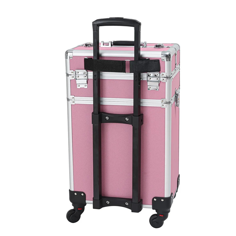 Trolley Zeng Makeup Case,Pink Train Rolling Case Drawers with Case Makeup