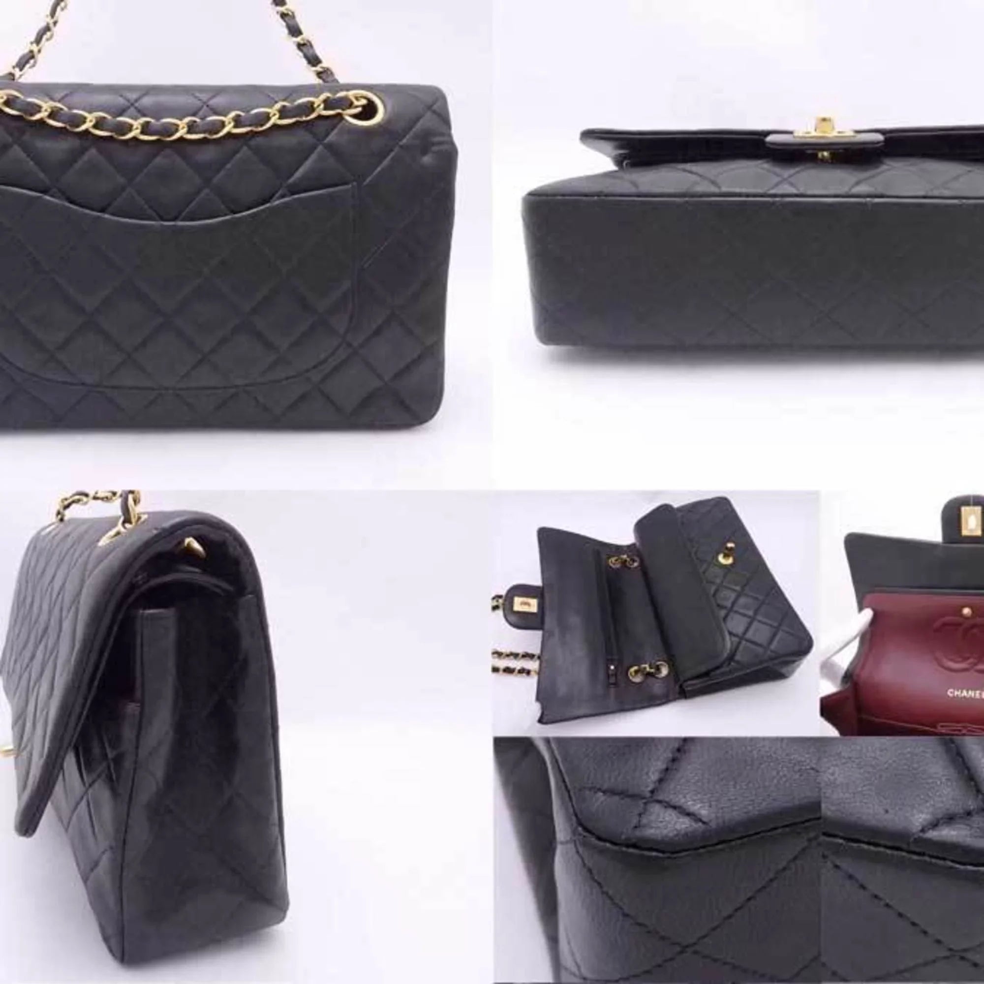 double ladies leather (Good) flap matelasse gold shoulder bag black Chanel CHANEL Pre-Owned