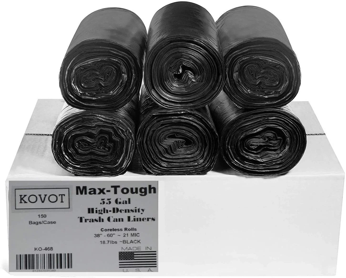 Max-Tough 55 of Star (Pack Bag, Seal Rolls Gal. 150) Density Trash Coreless RL-386021K High Black