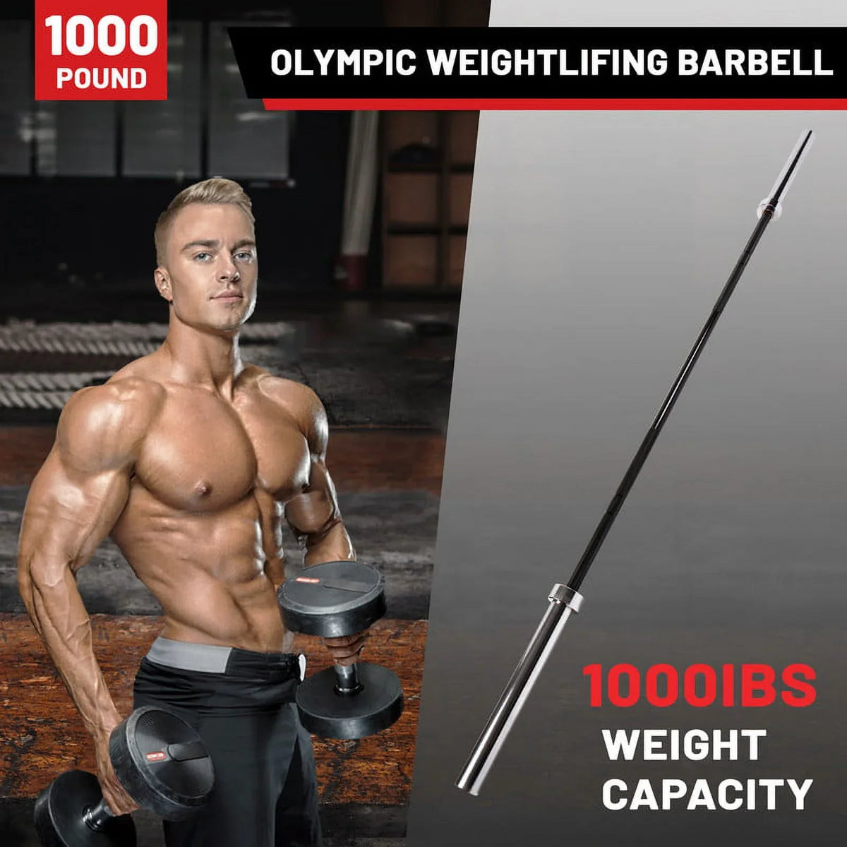 Chrome Black POUND Hard Weights Olympic Bar Barbell Barbells,1000 Chrome Solid Power Lifting Lifting