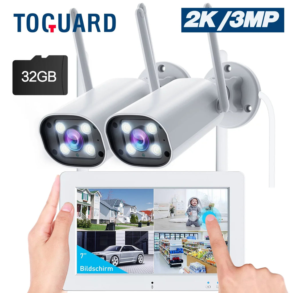 SC27 System Toguard 2K/3MP Monitor WiFi Surveillance Wireless Connector Outdoor Camera Bullet CCTV 7" Camera with Security