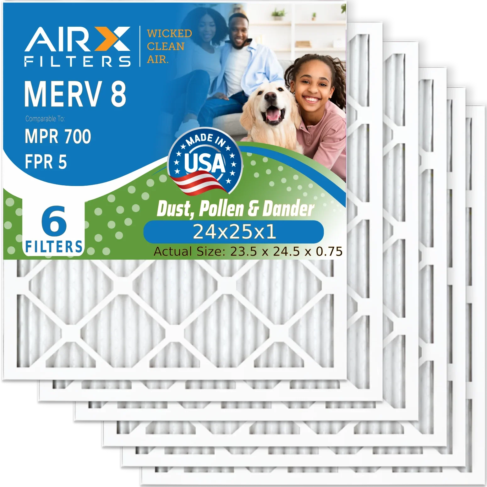 Pleated Comparable by Air 5 MERV Electrostatic FPR 24x25x1 Filters 6 MPR Pack & WICKED AIRX AC USA Furnace FILTERS Made 24x25x1 Air CLEAN 8 AIR. HVAC to Conditioner Premium Filter Filter 700