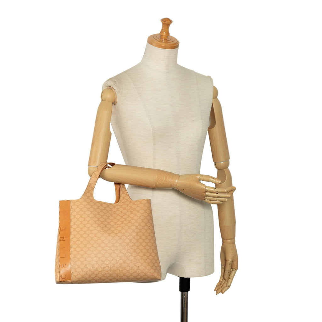 Bag Macadam Authenticated Celine Coated Pre-Owned Tote Canvas (Good) Brown Unisex Fabric