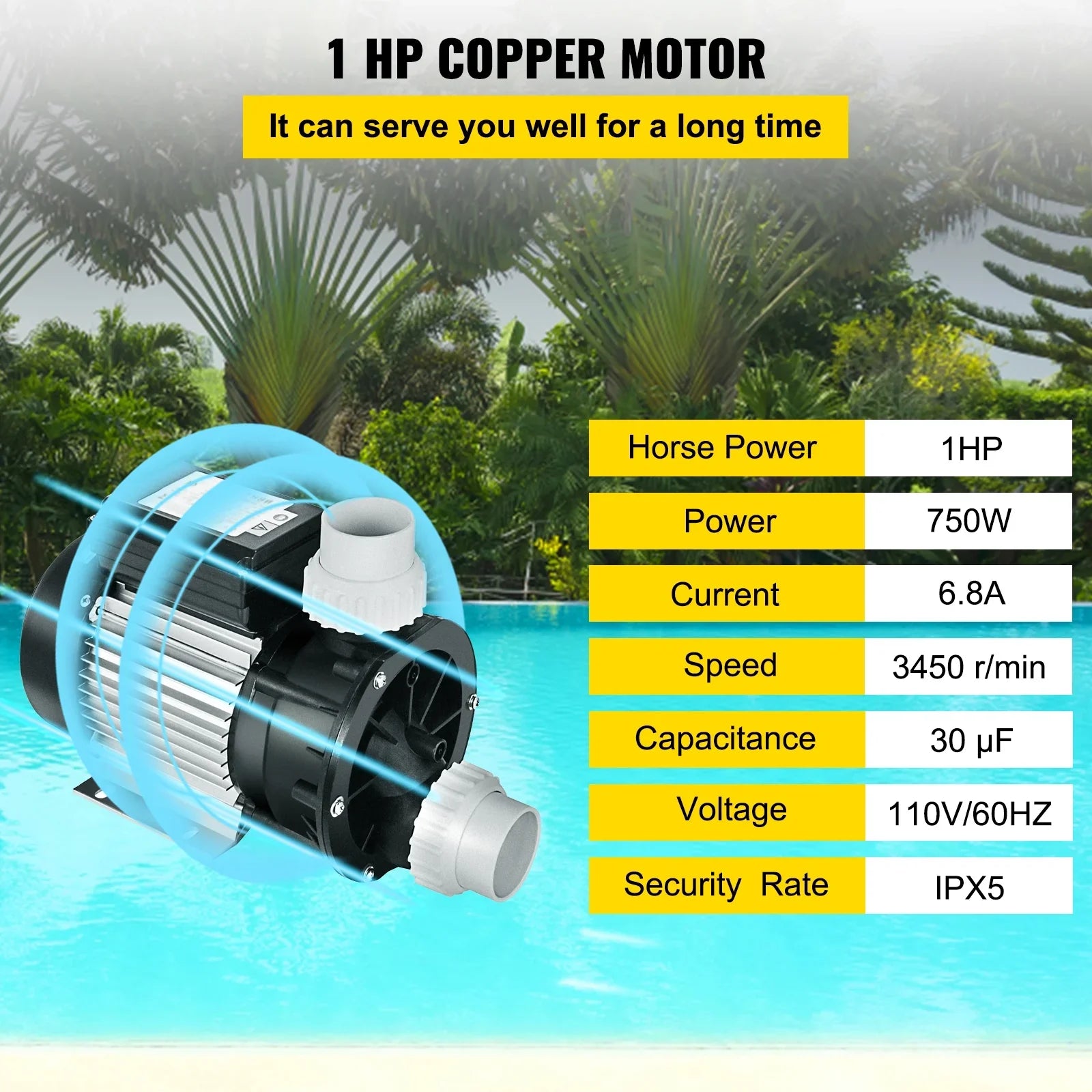 Priming Pump BENTISM Swimming Self Filter 1HP 750W Electric Spa Pool Water