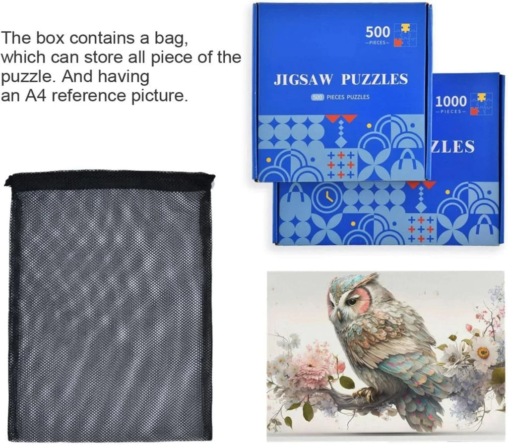 Challenging Family Adults, Fun Parents Floral Wood Composite Friends PCS Storage Game Brain for Art Jigsaw Gift Zigsaw Puzzle Material Kids with Owl 500 Bag, for Paper Exercise Puzzle,