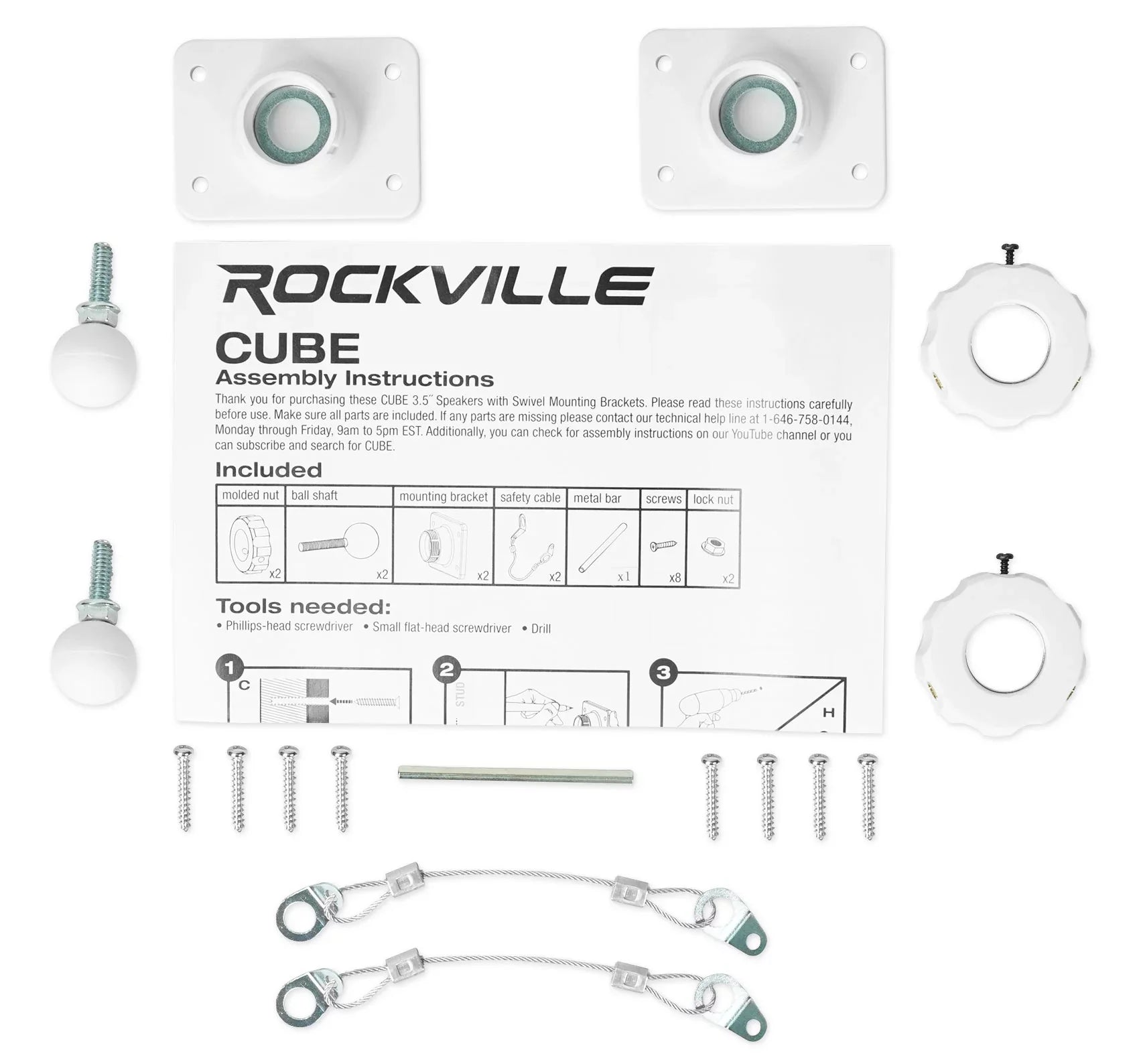Kit Rockville Wall RPA40BT Speakers 4-Room White Audio Home Cube Receiver+(8)