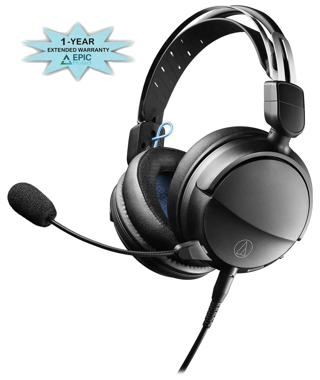 Audio 1 Coverage Year Gaming Protect Closed-Back Technica by (2022) - Wired Black/Blue Epic with ATH-GL3BK an Additional Headset