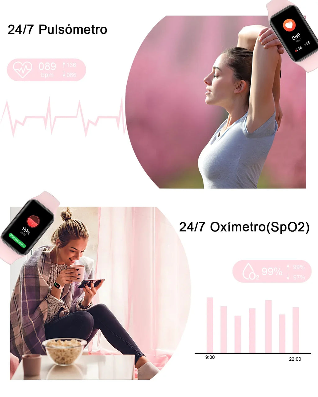 Android with Inch Sports Modes Pedometer, for iOS,Pink Smart Waterproof, Screen,with Fitness , 1.47 HD and Tracker Calorie Compatible Watch IP68 Men Women - 24