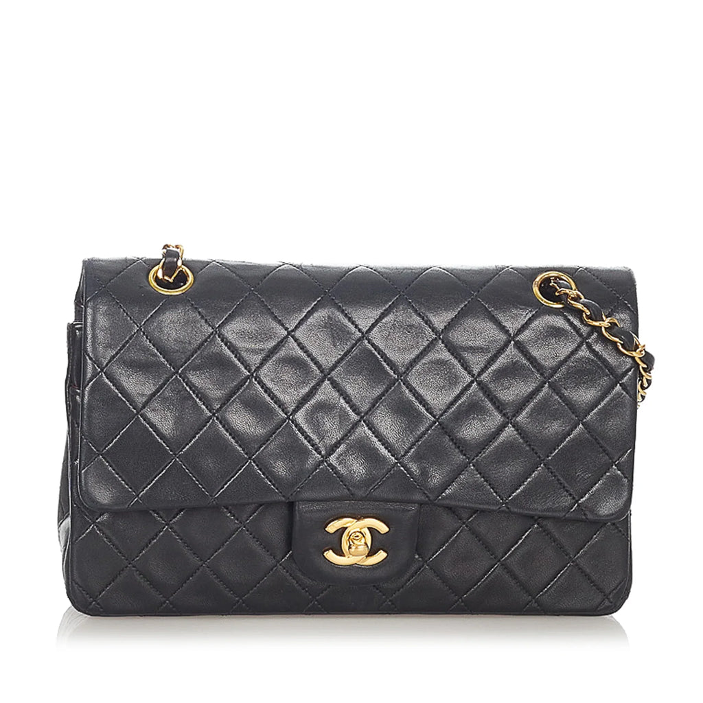 Classic Shoulder Lambskin Women Bag Pre-Owned (Good) Leather Double Black Small Bag Flap Chanel
