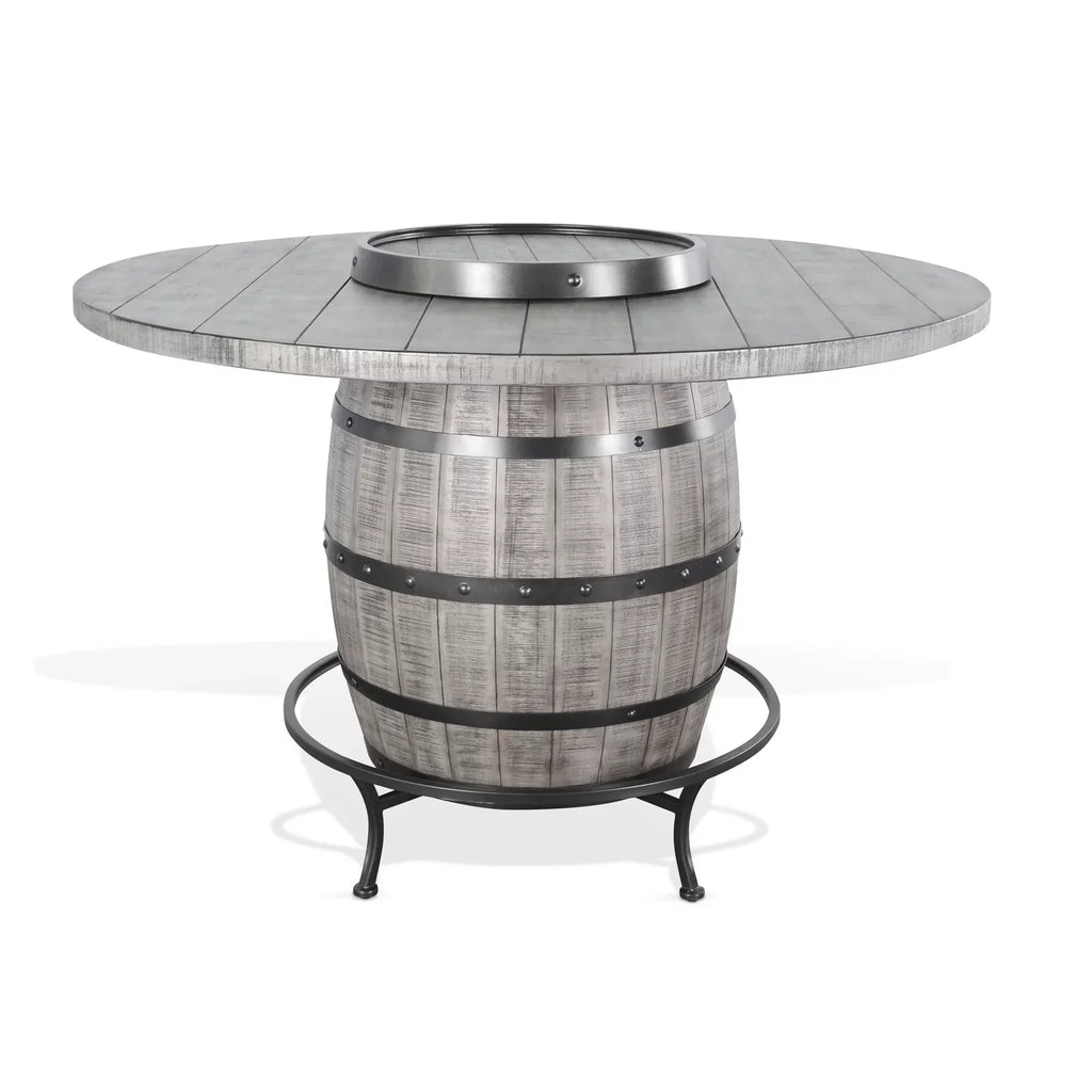 Pub Table Sunny Designs Wine Gray Barrel in with Mahogany Alpine Round Base