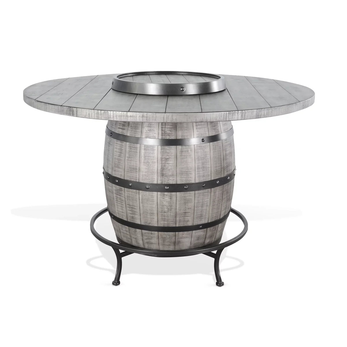 Pub Table Sunny Designs Wine Gray Barrel in with Mahogany Alpine Round Base