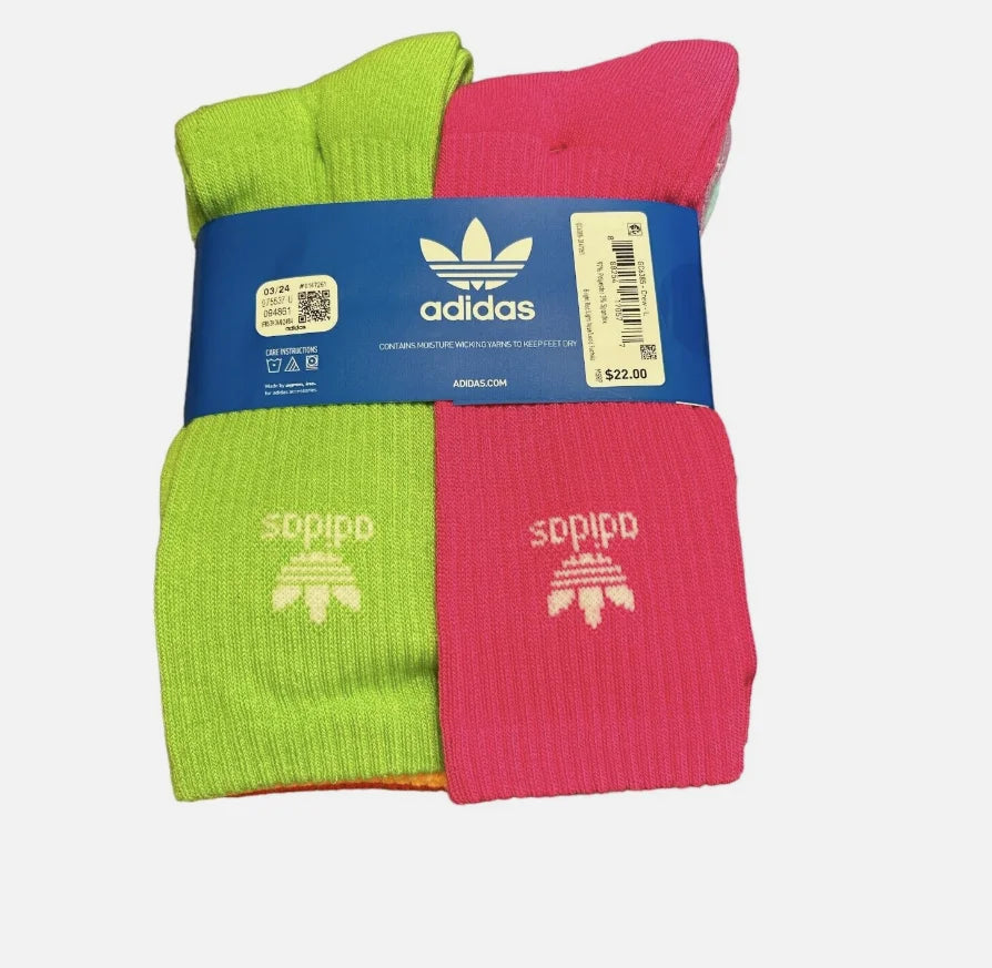 Trefoil Originals Large Multi-colored, 6 Youth Adidas Socks, Pack, Crew