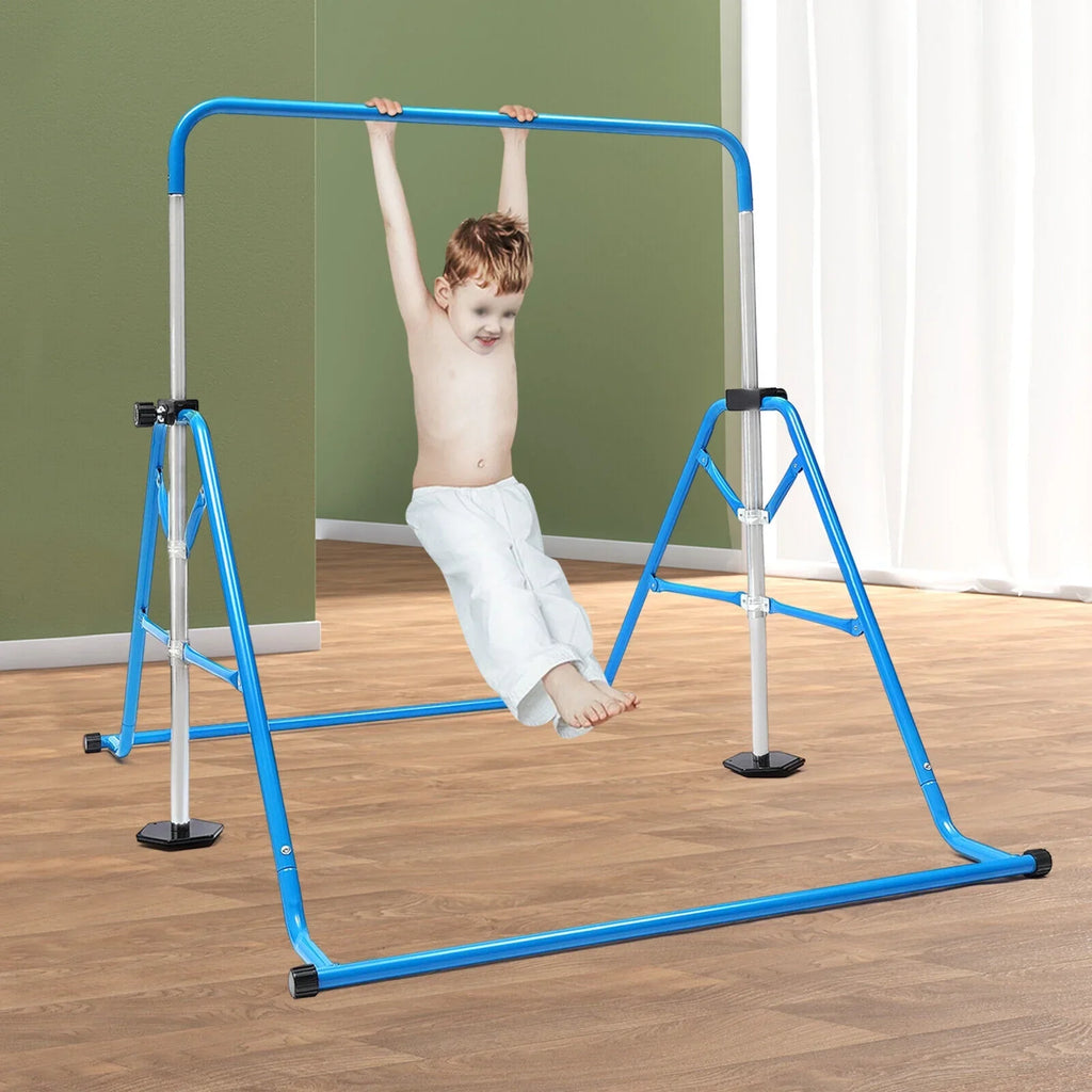 Junior Gym Max Horizontal Training For Adjustable Kids ZhdnBhnos Load Gymnastics Bar Blue Folding Home 100kg/220.5lbs Bar