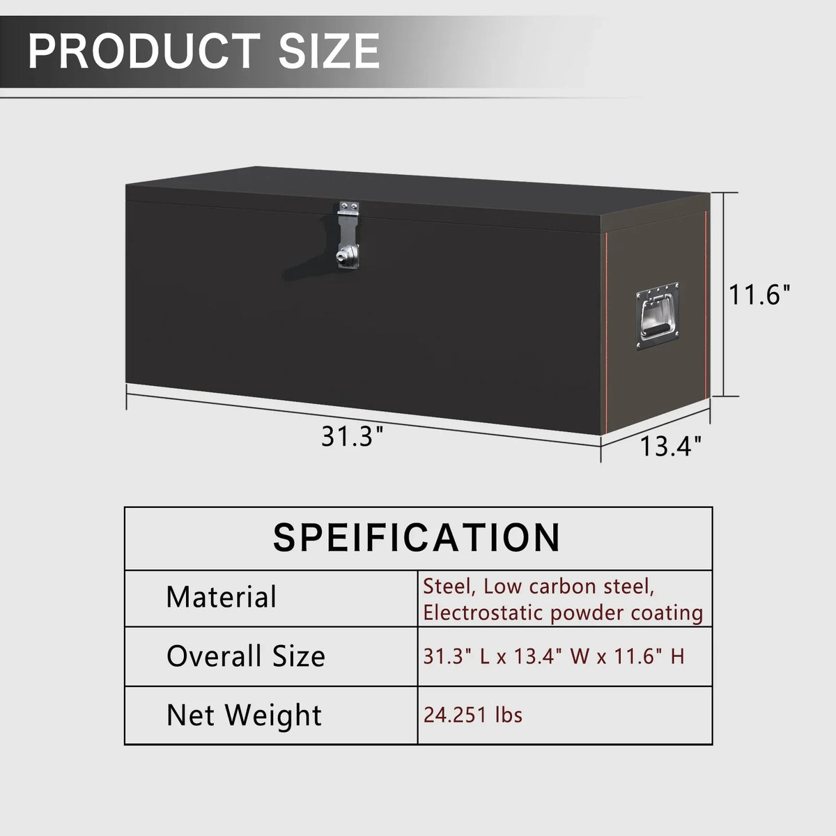 Handle, Black Side Heavy - 31" Duty Box Lock Keys Steel Truck and Walnest Tool with