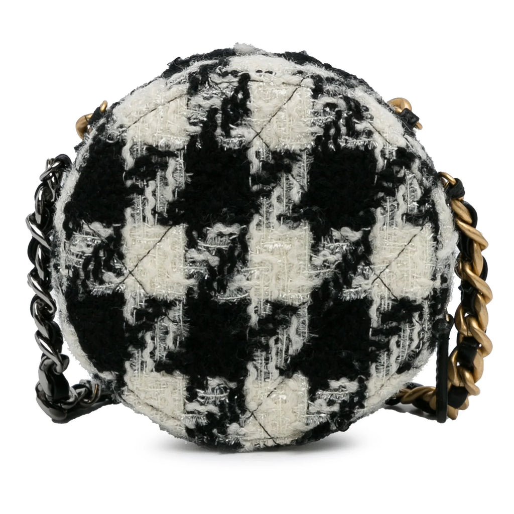 Unisex with 19 Pre-Owned Bag and Tweed Purse Clutch Fabric (Good) Round Black Chanel Coin Authenticated Crossbody Chain Lambskin