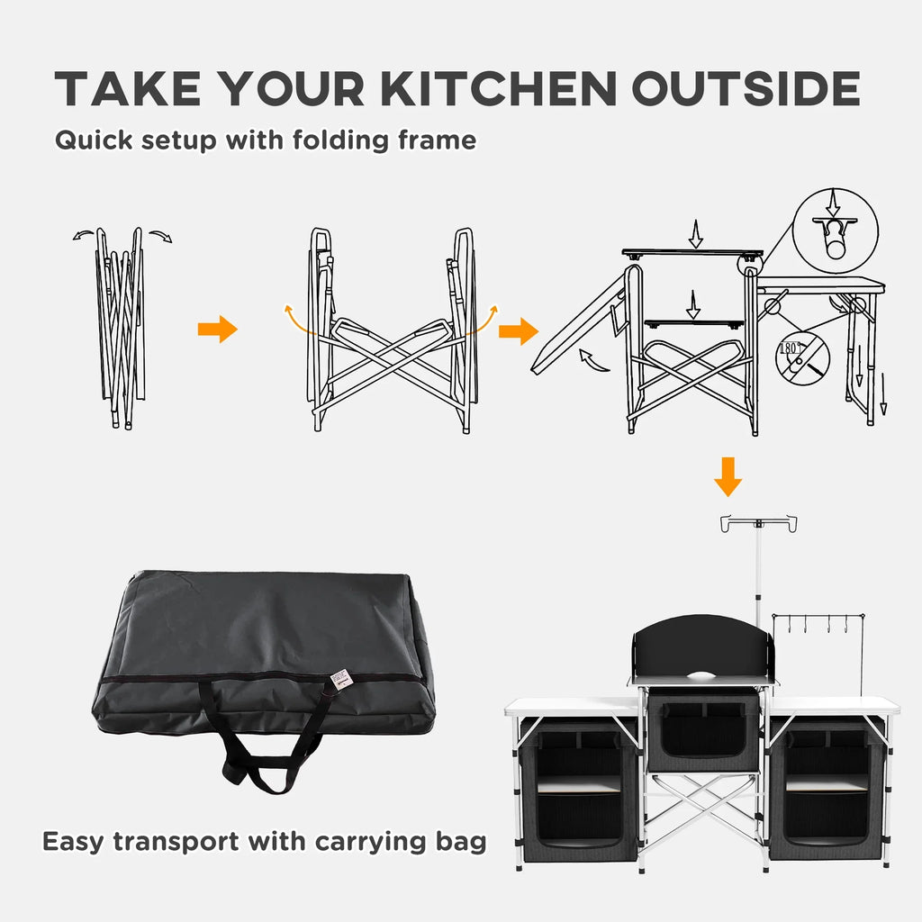 with Camping Cupboards Folding Kitchen Windshield Fabric Outsunny Black