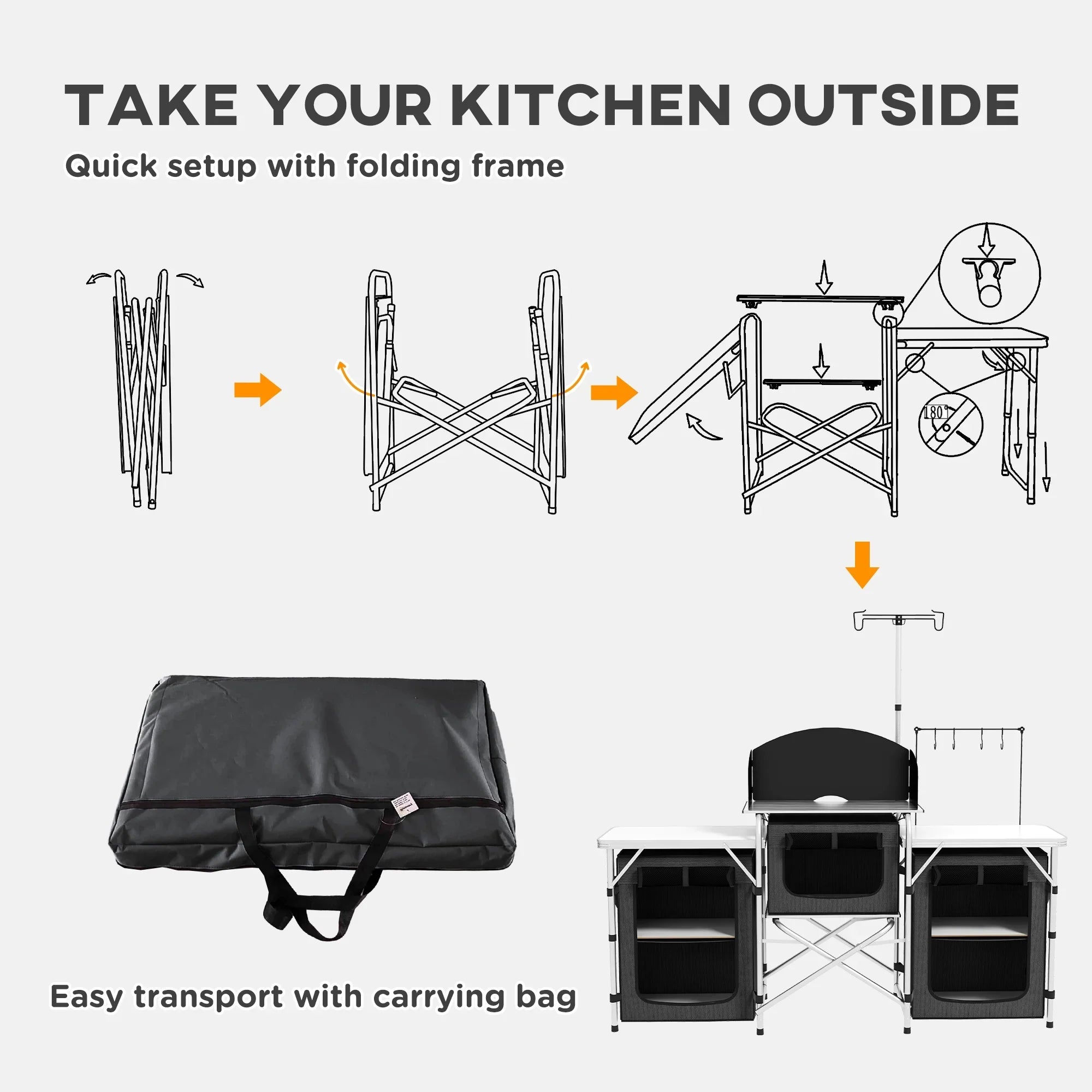 with Camping Cupboards Folding Kitchen Windshield Fabric Outsunny Black