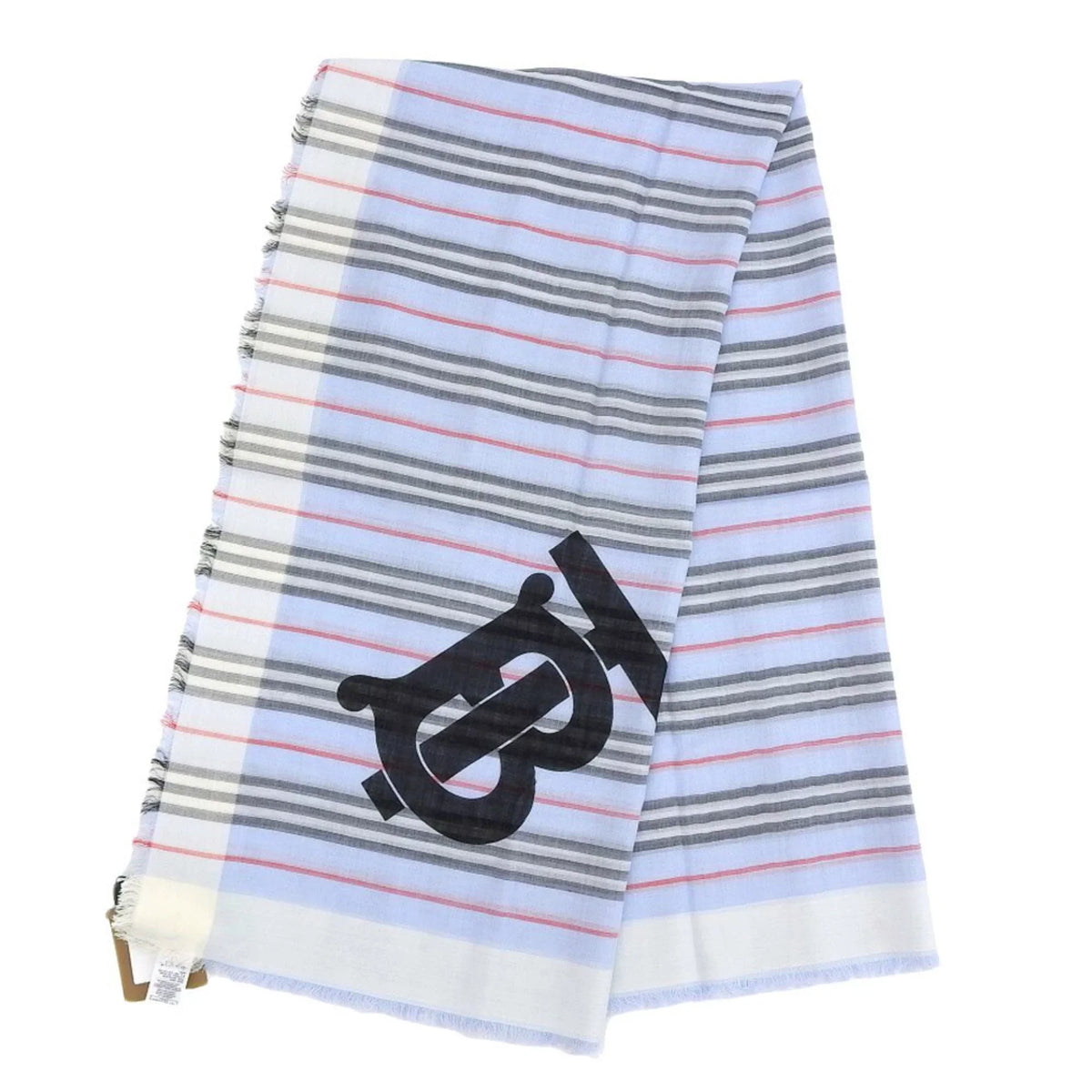 stripe New) silk Pre-Owned (Like blue Burberry 80173691 BURBERRY scarf light wool border