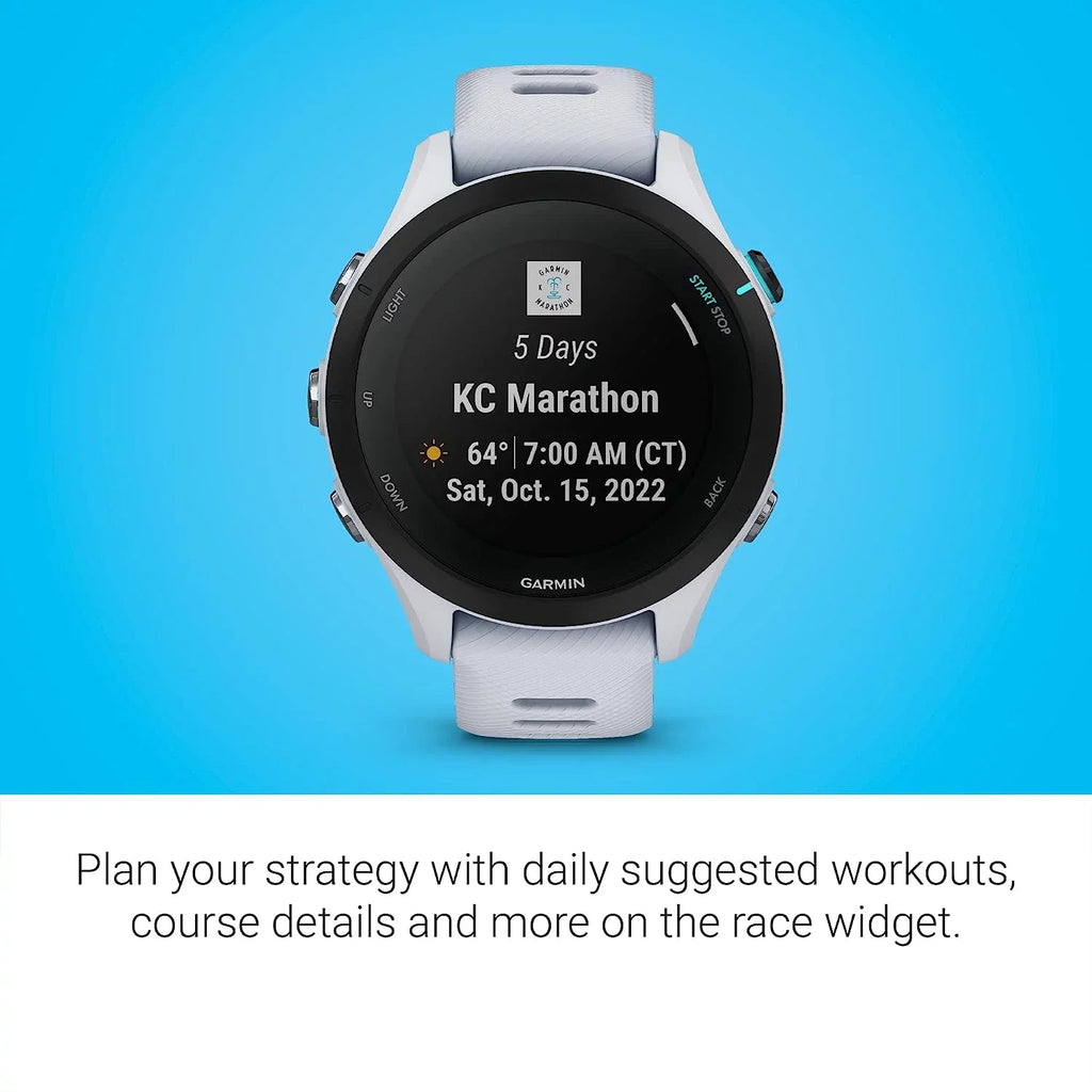 Advanced Running Forerunner 6Ave Battery, Smartwatch Smaller Music, Towel, Travel & Insights, 255S Garmin Workout with Charging Whitestone Kit Long-Lasting Cleaning Base, Music, with GPS