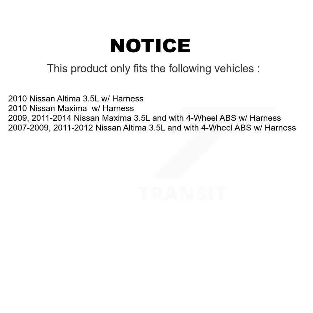 For Nissan And Sensor ABS Altima Wheel Kit Bearing Hub w/ Maxima K7S-100183 Harness Transit Auto - Front