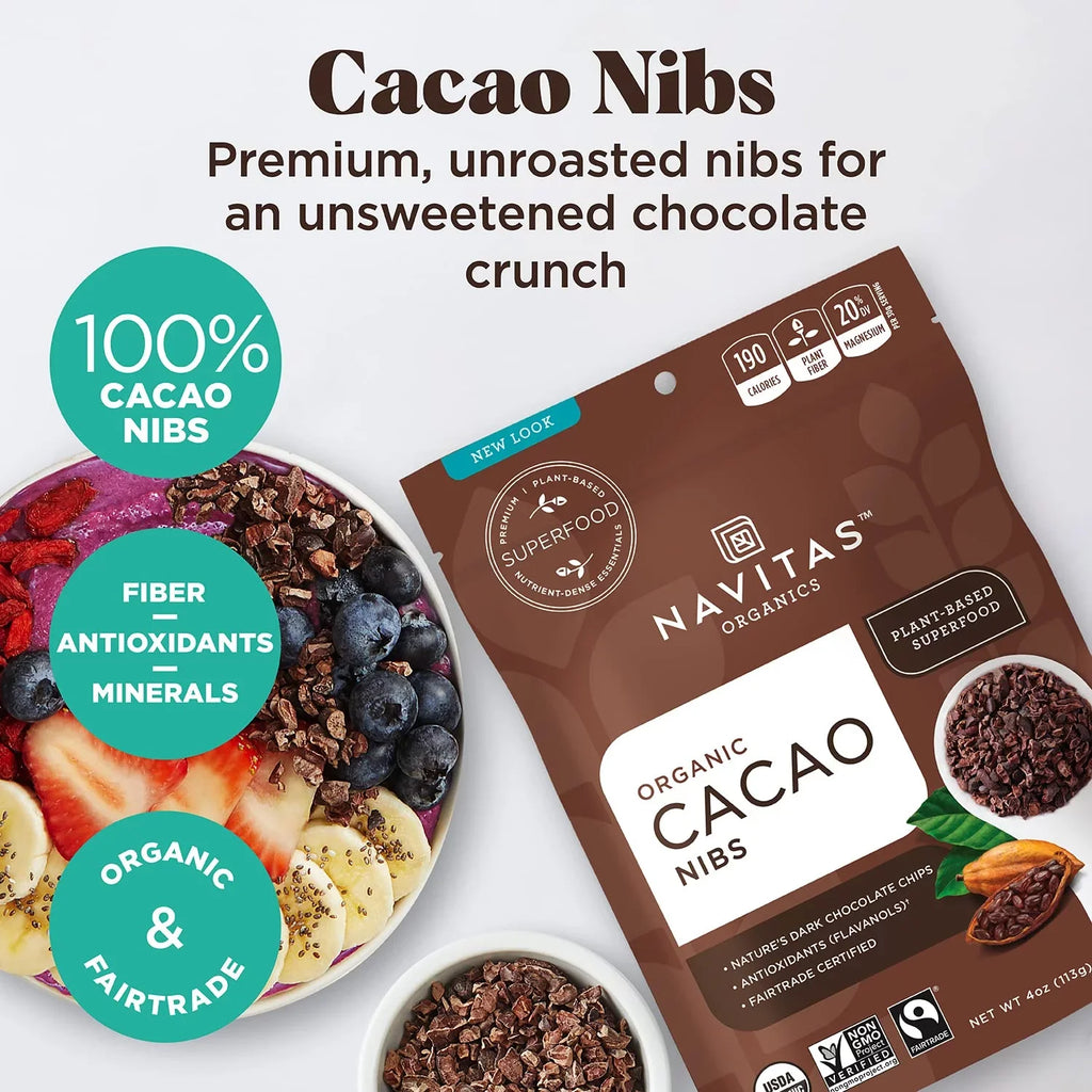 Trade, Navitas 8 Fair Organics Bag, Raw Organic, Non-GMO, Servings oz. Nibs, 76 Gluten-Free Cacao