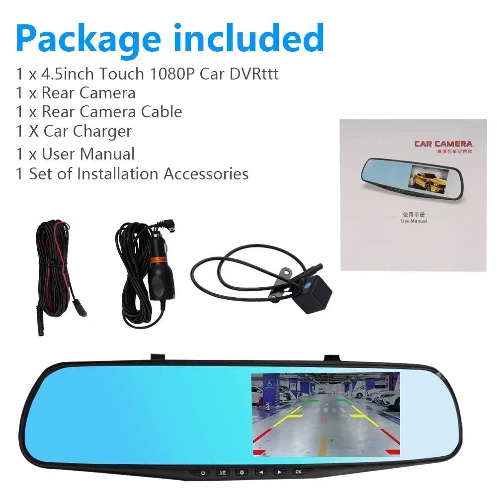 Video NIFFPD 1080P Rearview Mirror HD Lens Recorder Camera Cam Dual DVR，Dash Car 4.3"