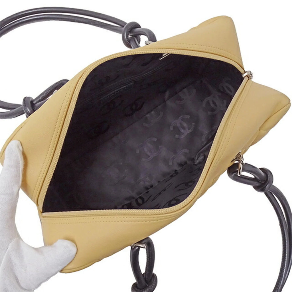 (Fair) Handbag CHANEL Bag Cambon Black Pre-Owned Beige Women's Lambskin
