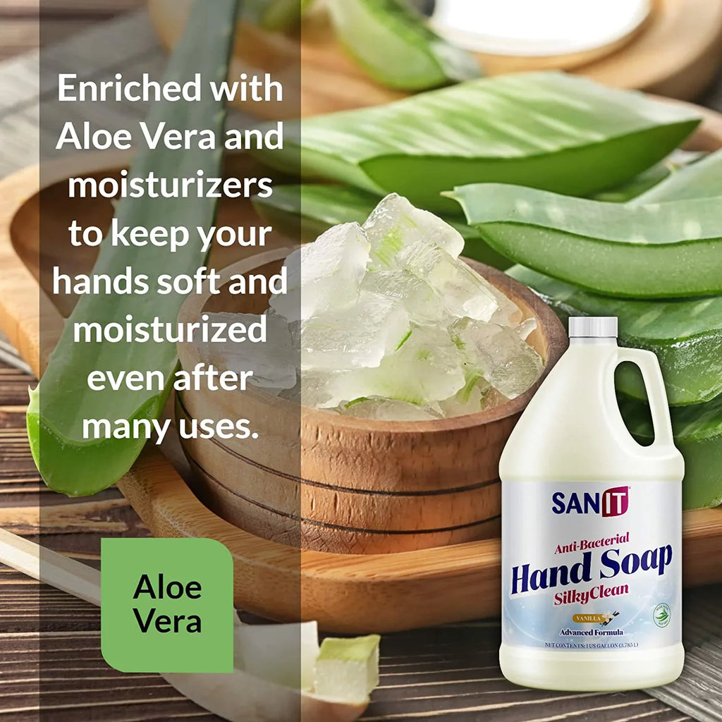 Hand - Gallon Formula Oil Refill Coconut and Sanit Clean Aloe Soap Gel Liquid Wash Hand with Vera Silky in Made Advanced Antibacterial Vanilla, - - All-Natural 1 Moisturizing USA,