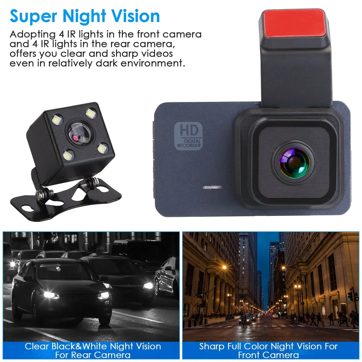 Motion G-Sensor Vehicle Cam, Night Dash Driving Car Detection DVR Universal Vision iMounTEK with Lens Monitor Parking Control GPS Recorder, WiFi APP 1080P Dual