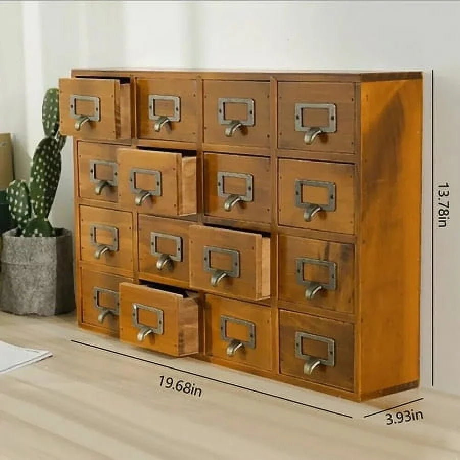Drawer Desk Organizer Apothecary Wood Drawers Retro Storage Cabinet 16 Box