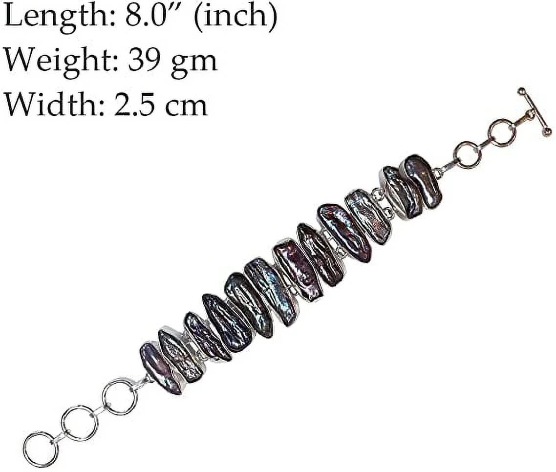 Handmade Chain Women, Jewllery, Pearl Length 925 Party Bracelet Bracelet Fashion 8" Biwa for Silver Boho Plated Gemstone Gift Designer Adjustable