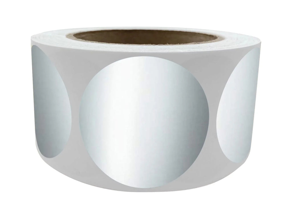 Shiny (50mm) 2 Metallic Label Rolls inch Pack 600 Stickers - Silver Green Round Royal