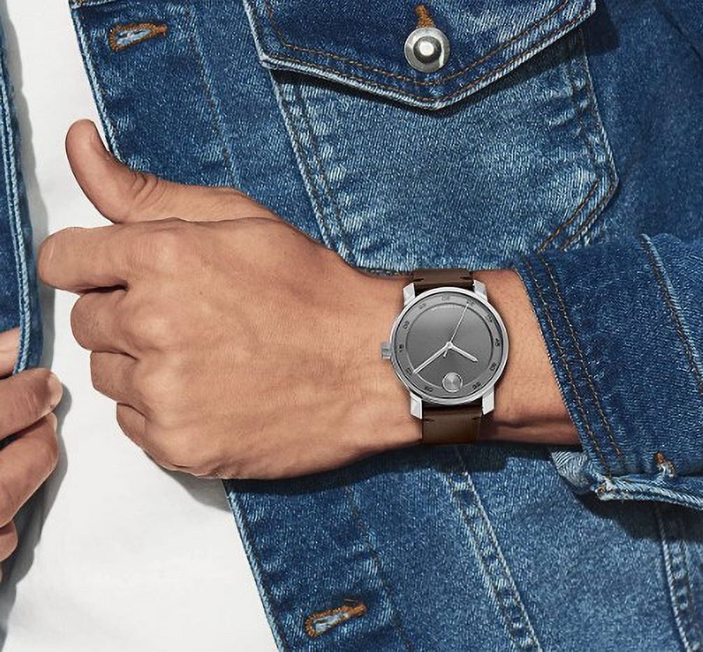 BOLD LEATHER WATCH ACCESS MOVADO DIAL GREY 3600916 BAND MENS BROWN