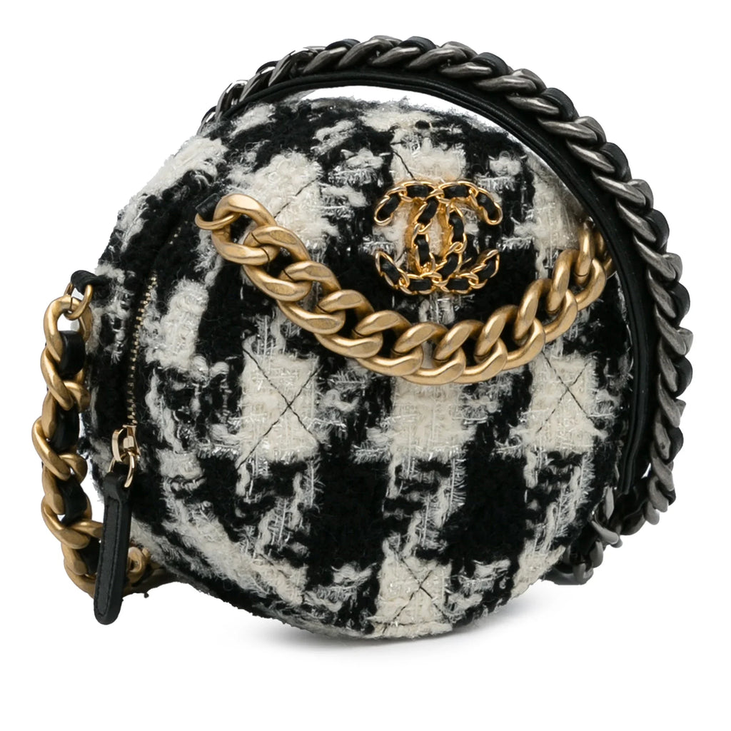 Unisex with 19 Pre-Owned Bag and Tweed Purse Clutch Fabric (Good) Round Black Chanel Coin Authenticated Crossbody Chain Lambskin