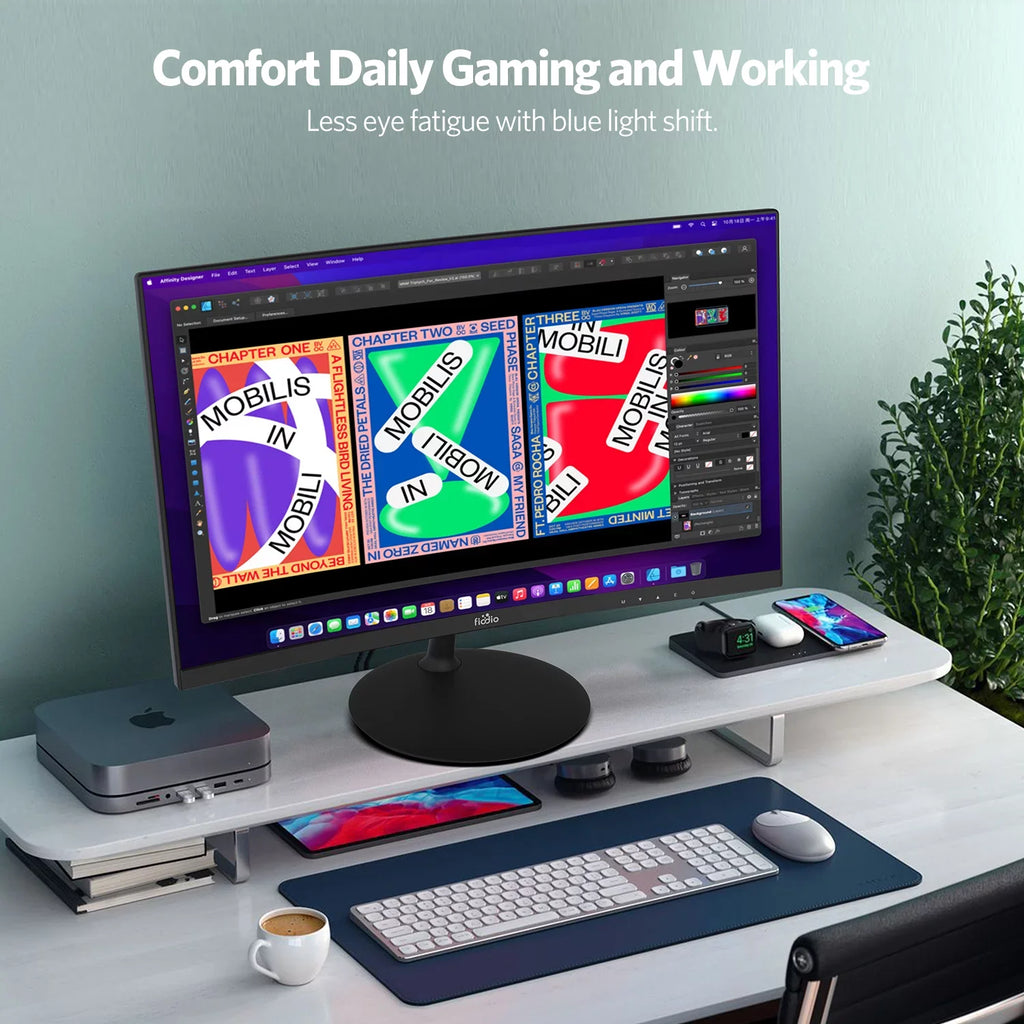 Refresh 24" Curved with HDMI Ready FHD Monitor Rate Fiodio Included) Ports VESA Wall 1080P 75Hz Cable VGA LED (HDMI Speakers, Mount