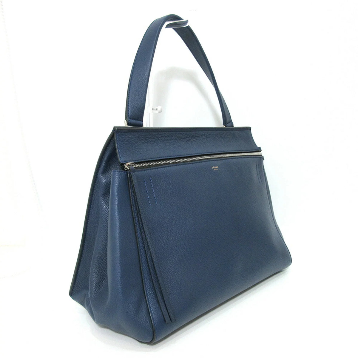 Handle Bag Tote Ladies Medium Calf Handbag (Good) Celine One Pre-Owned Blue Leather Edge