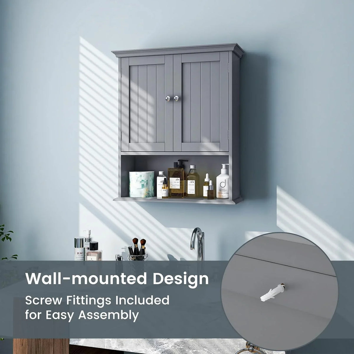 Wall Kitchen with Hanging Cabinet, Room, Cabinet Wall Cabinet Shelves, Bathroom Bathroom & Multipurpose Doors Cabinet, Wooden Medicine Bathroom Storage Living Mounted Grey Storage for