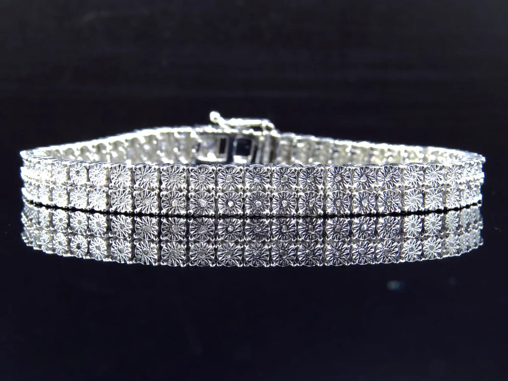 Diamond White Plated 8 Inch Gold in Row Bracelet 2