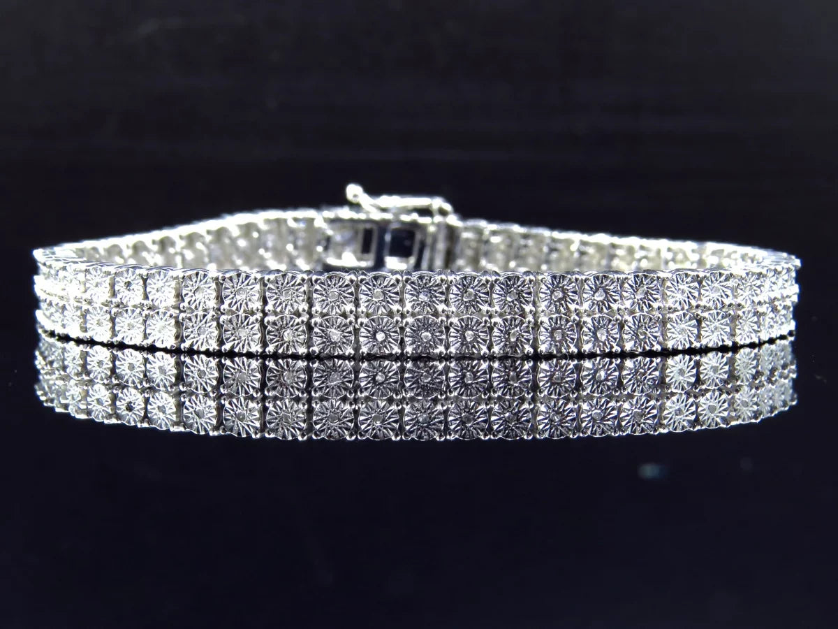 Diamond White Plated 8 Inch Gold in Row Bracelet 2