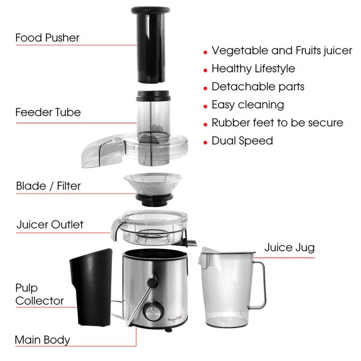 Dual-Speed Juice Wide-Mouth Centrifugal With Silver Machine Megachef Juicer,