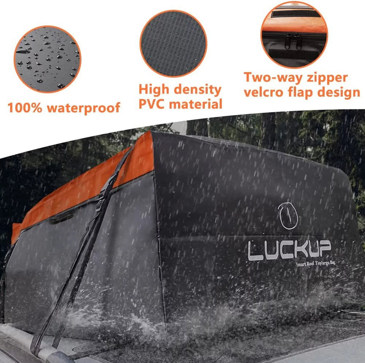 LUCKUP Buckles, Compatible Car Box, Roof Bag,18.5 Heavy Mat, Duty Rooftop All for and Car & Rack (Black Ft Orange) Wide Straps Anti-Slip &Durable Models Waterproof with Cubic Cargo Carrier
