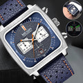 Wrist Leather Quartz Waterproof MEGIR Men Watch Square Calendar Luminous Fashion